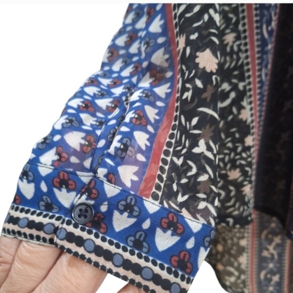free People Sheer Patchwork Print Button Down Blouse Small Boho Whimsigoth - Picture 2 of 6